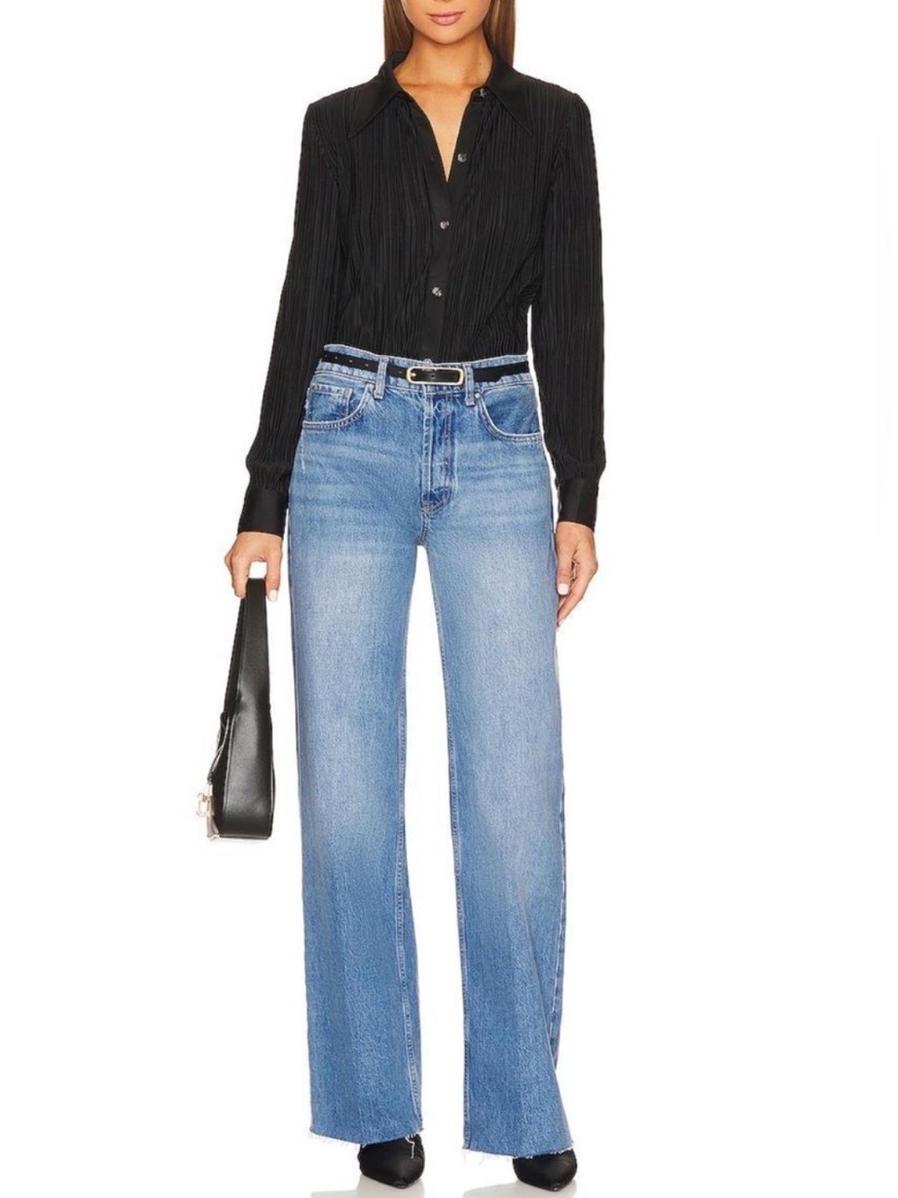 ANINE BING Hugh Panama Blue High Rise Wide Leg Jeans Size 29